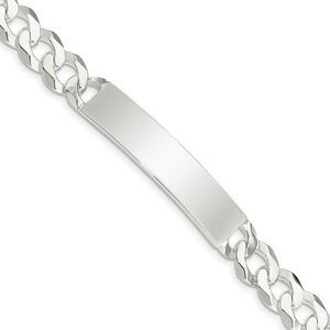 Men's 9mm Sterling Silver Polished Curb I.D. Bracelet, 8.5 Inch